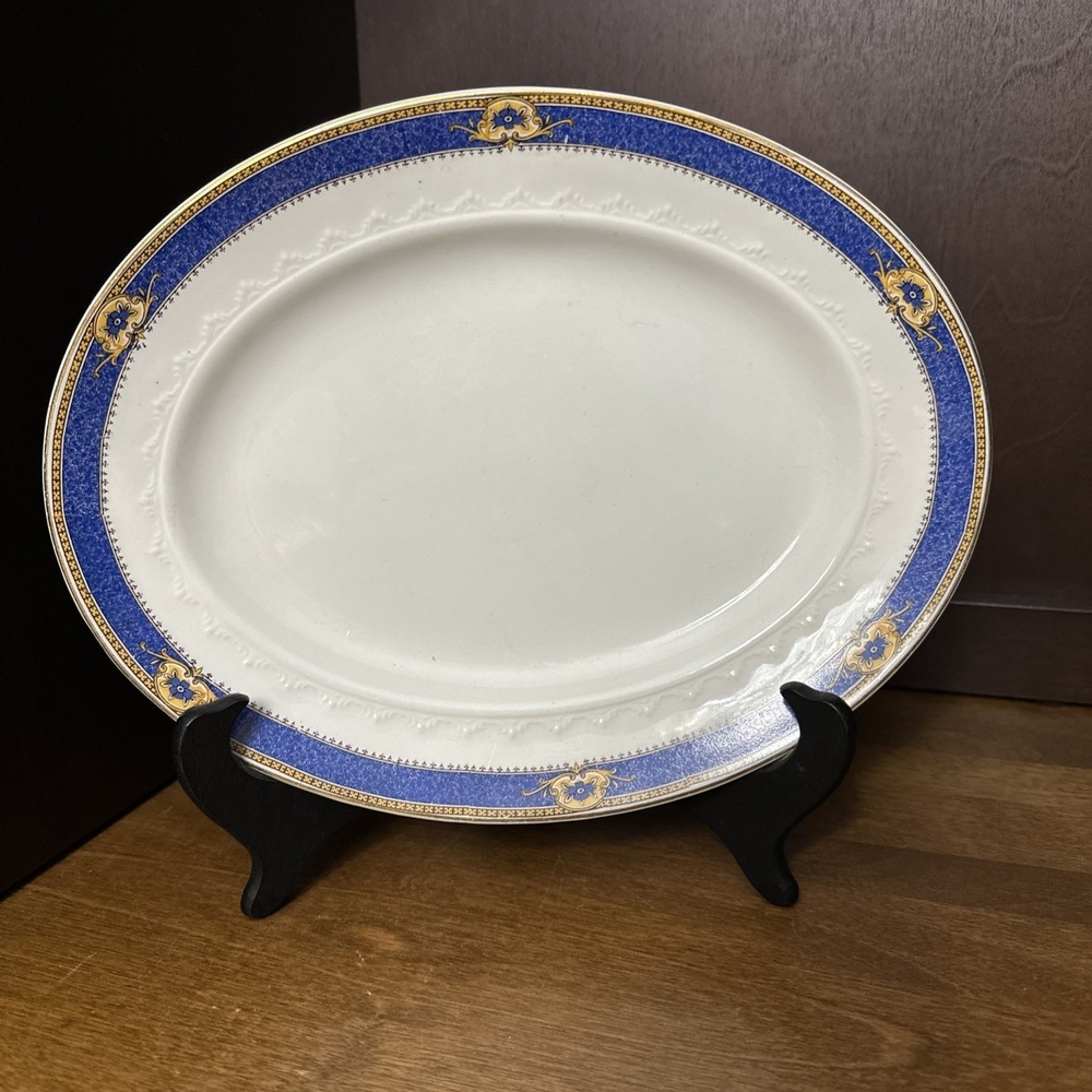 J&G Meakin Oval Platter 10.25" Yorkshire White Blue Trim Vintage